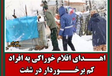 اهدای اقلام خوراکی در روزی سرد و برفی در راستای کمک‌های مومنانه